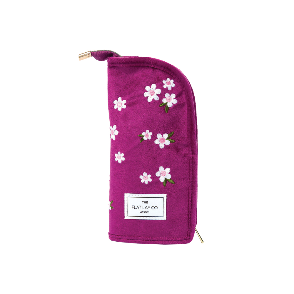 Brush Holder in Embroidered Daisy Plum Velvet