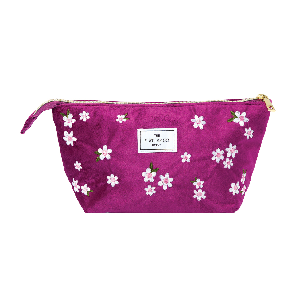 Essential Pouch in Embroidered Daisy Plum Velvet