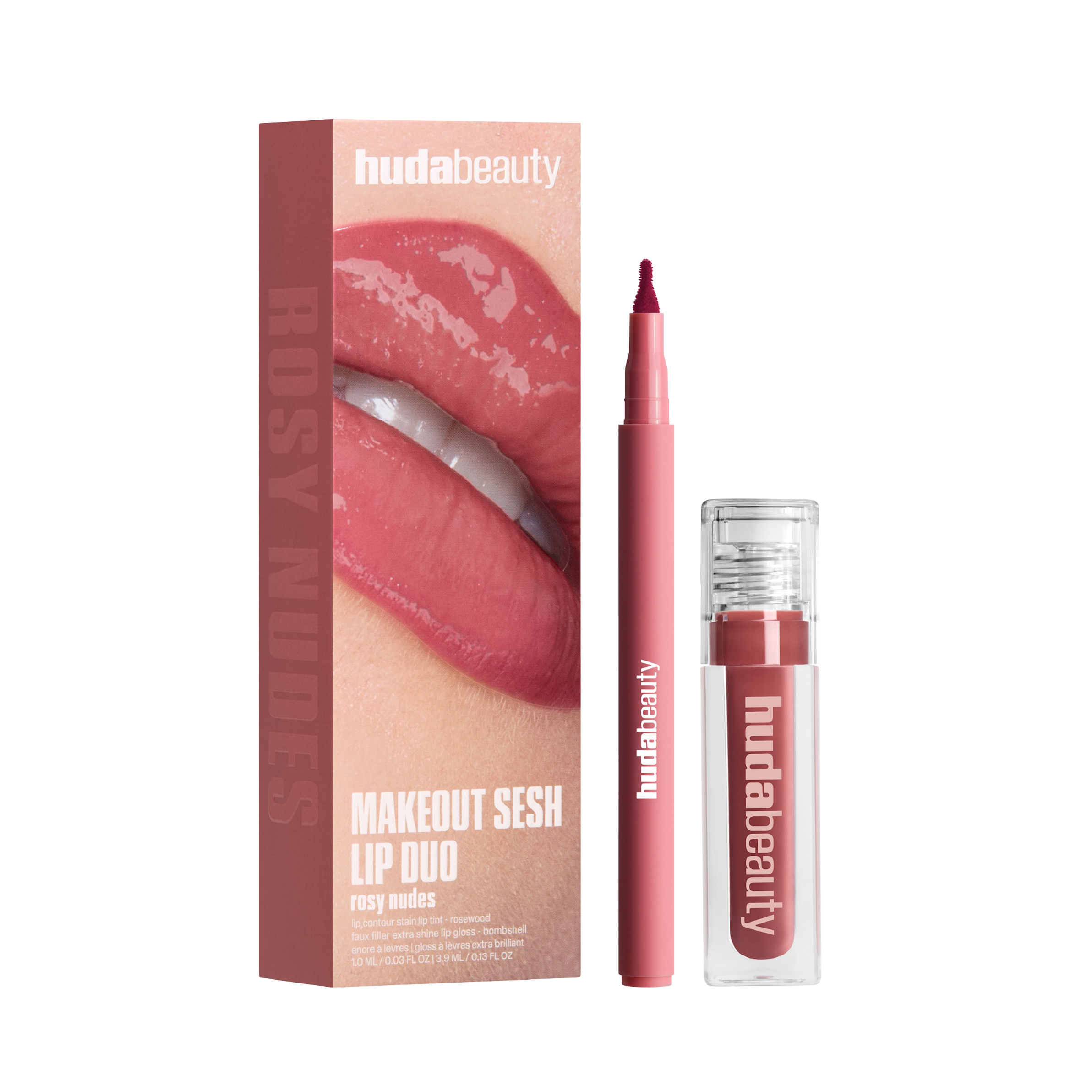 Huda Beauty Rosy Nude - Makeout Sesh Lip Kit