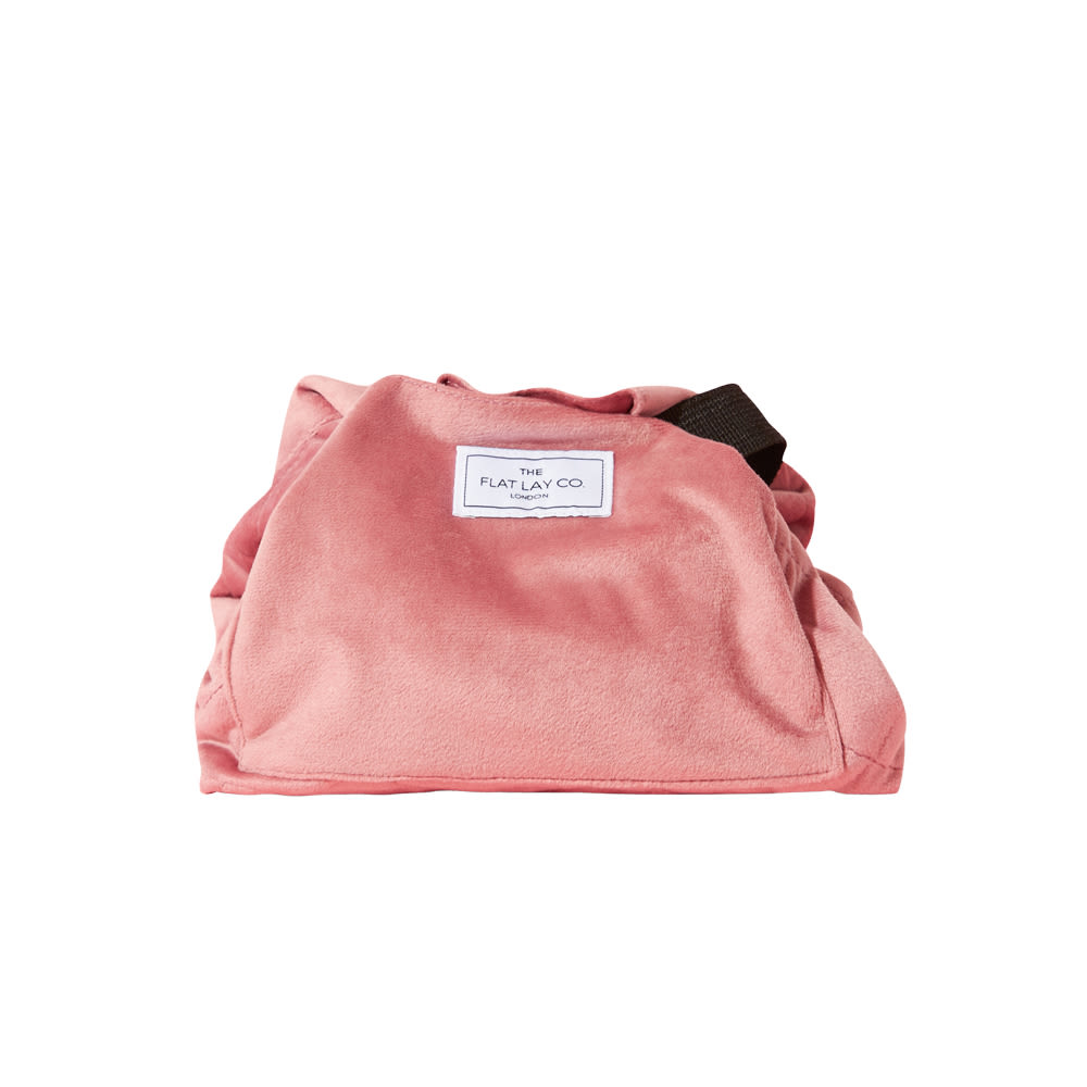 The Flat Lay Co. Drawstring Makeup Bag in Pink Velvet