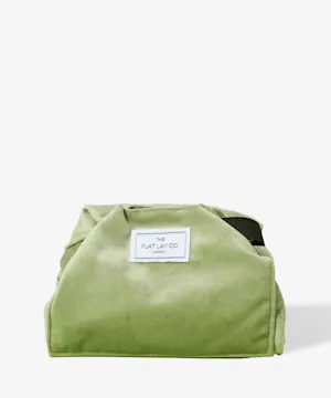 The Flat Lay Co. Drawstring Makeup Bag in Sage Green Velvet