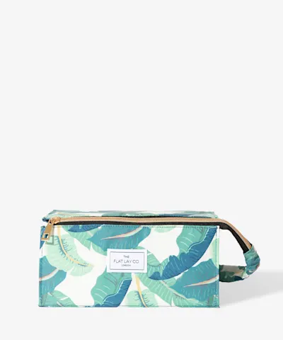 The Flat Lay Co. - Open Flat Makeup Box Bag in Tropical Leaves