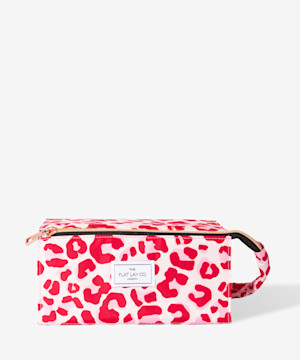The Flat Lay Co. - Open Flat Makeup Box Bag in Pink Leopard