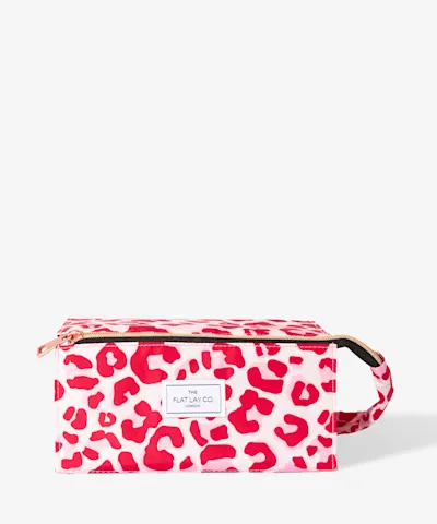 The Flat Lay Co. - Open Flat Makeup Box Bag in Pink Leopard