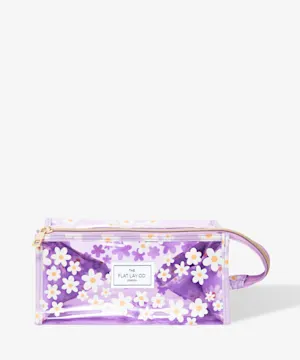 The Flat Lay Co. Jelly Open Flat Makeup Box Bag in Lilac Daisy