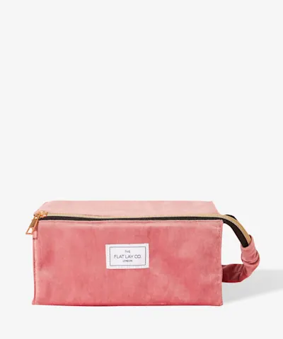 The Flat Lay Co. - Open Flat Makeup Box Bag in Pink Velvet