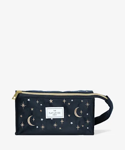 The Flat Lay Co. - Open Flat Box Bag in Embroidered Celestial Blue Velvet 