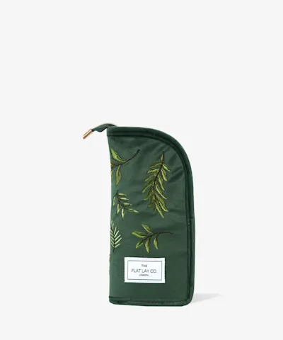 The Flat Lay Co. - Brush Holder in Embroidered Leaves Green Velvet