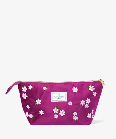 The Flat Lay Co. - Essential Pouch in Embroidered Daisy Plum Velvet