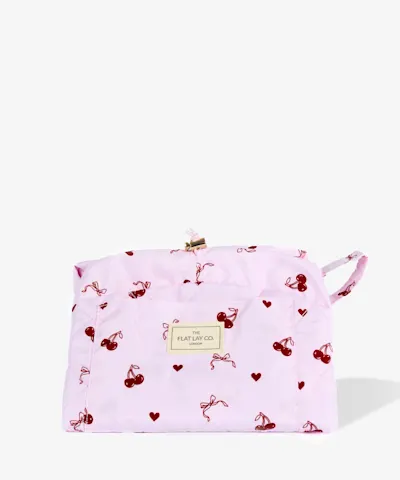 The Flat Lay Co. - Drawstring Makeup Bag - Pink Cherries & Bows