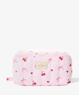 The Flat Lay Co. Marshmallow Makeup Box Bag - Pink Cherries & Bows