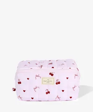 The Flat Lay Co. Marshmallow Makeup Box Bag - Pink Cherries & Bows