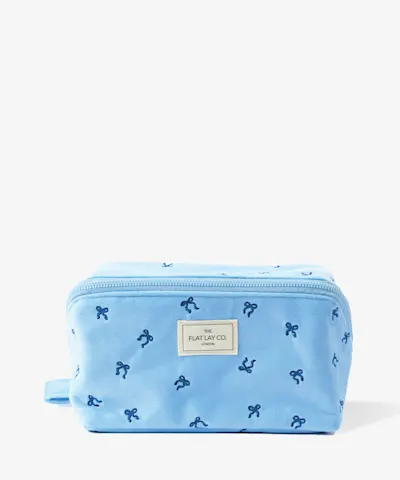 The Flat Lay Co. - Flat Lay Makeup Box Bag - Ditsy Bows Blue Embroidered Velvet
