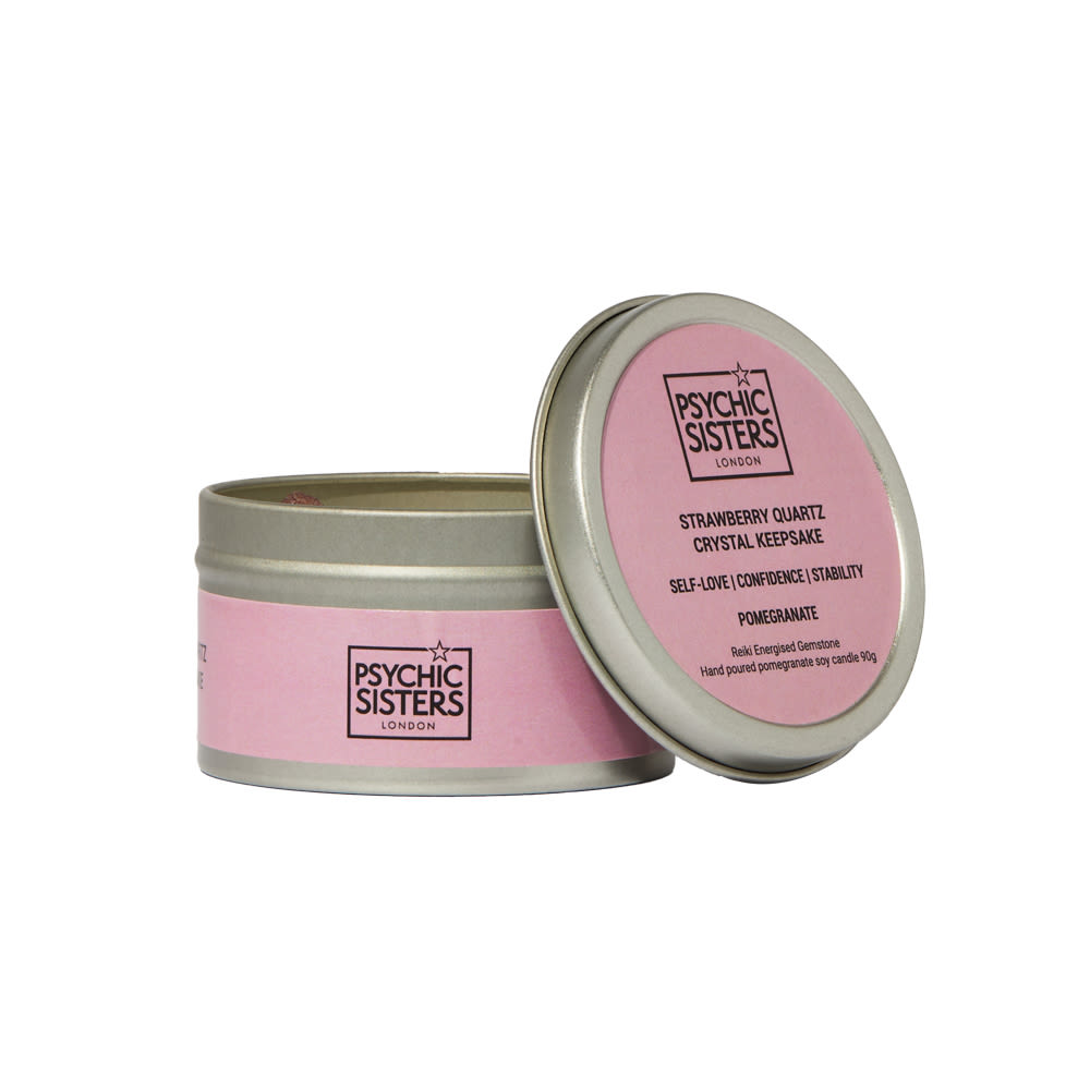 Psychic Sisters Strawberry Quartz Tin Candle