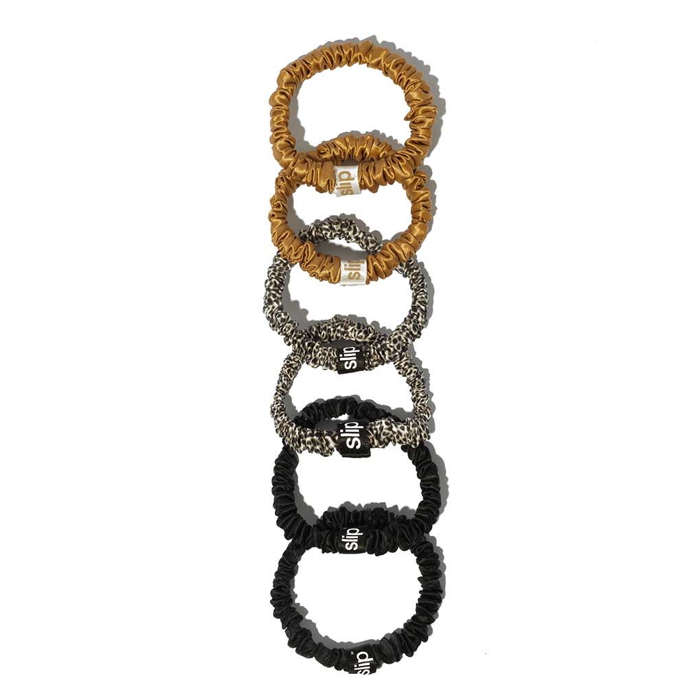 Slip Pure Silk Skinny Scrunchies Mixed Leopard