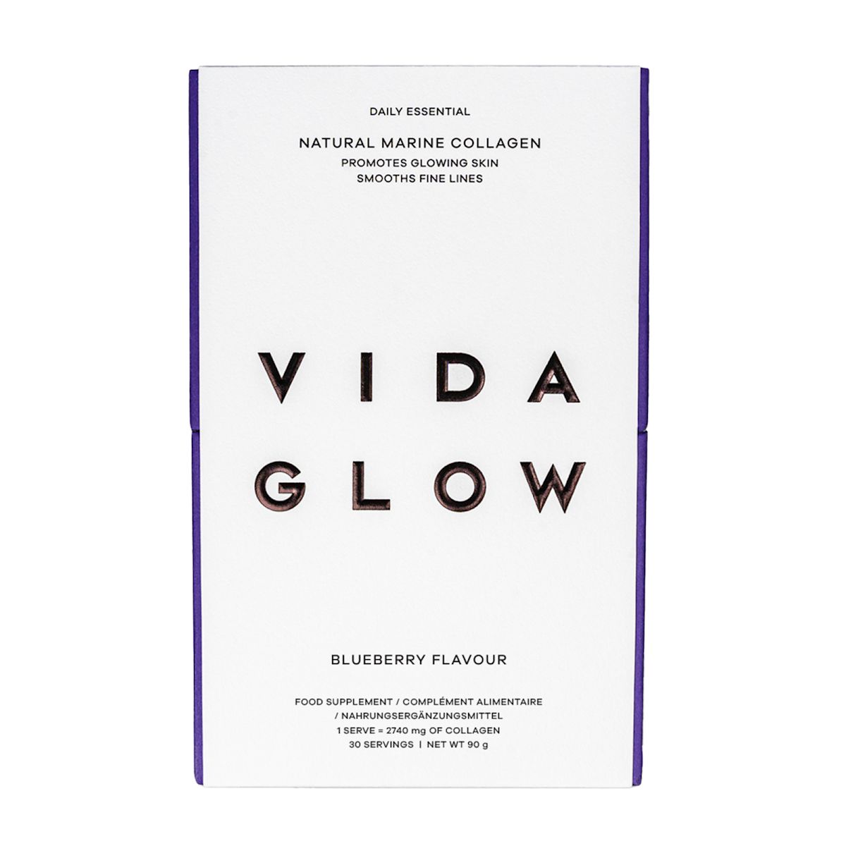 Vida Glow Natural Marine Collagen Sachets - Blueberry Flavour 30 x 3g Blueberry